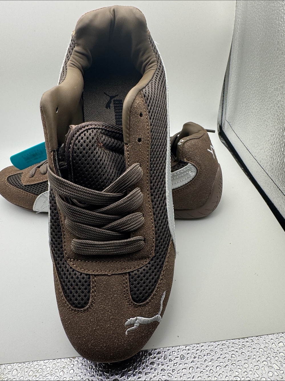 Puma Men’s Brown Mesh & Suede Lace-Up Sneakers with White Logo